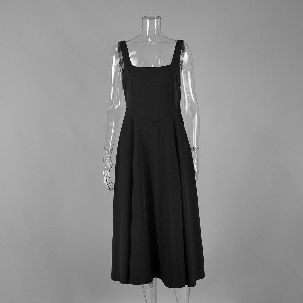 Cross-border French square collar slim-fitting long dress European and American summer simple fashion casual sleeveless suspender dress women