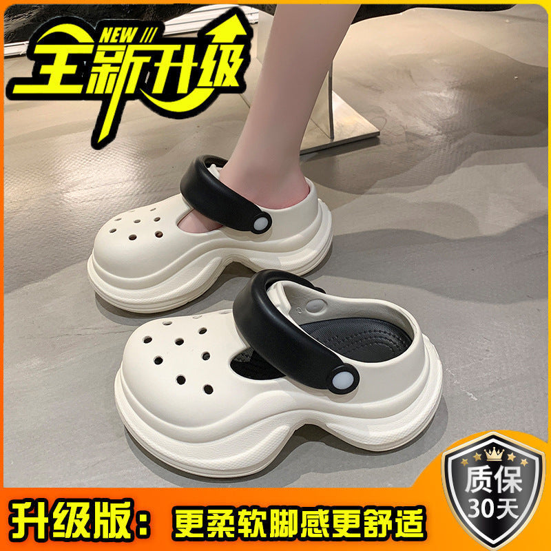 Muffin thick-soled hole shoes women's summer versatile fashion solid color heightening non-slip Internet celebrity beach bag head cool slippers
