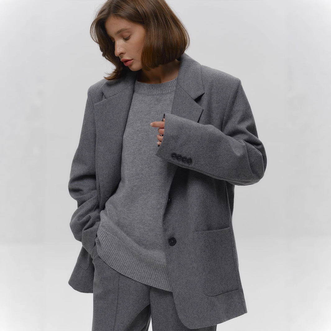 Crew neck dark sweater European, American autumn and winter new loose warm simple pullover solid color knitted sweater