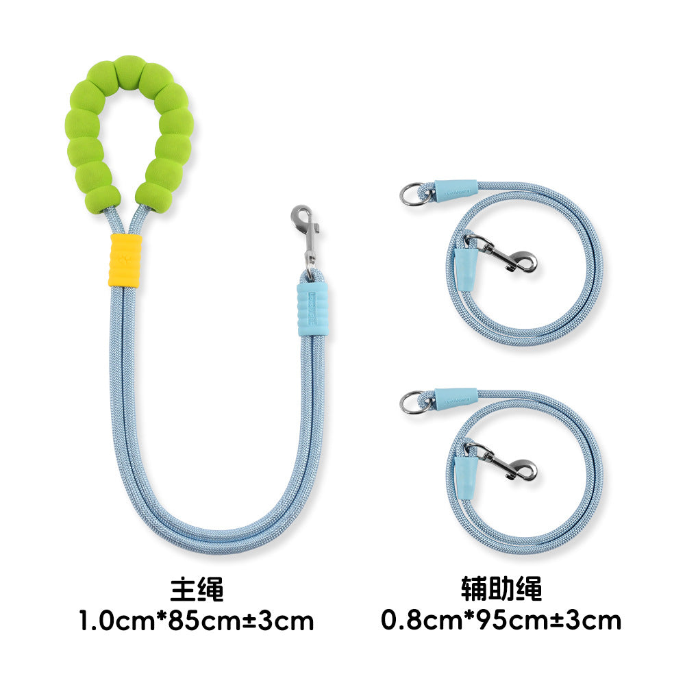 Dog leash, crossbody cloud bubble foam grip contrasting color P rope, puppy out pet walking dog rope