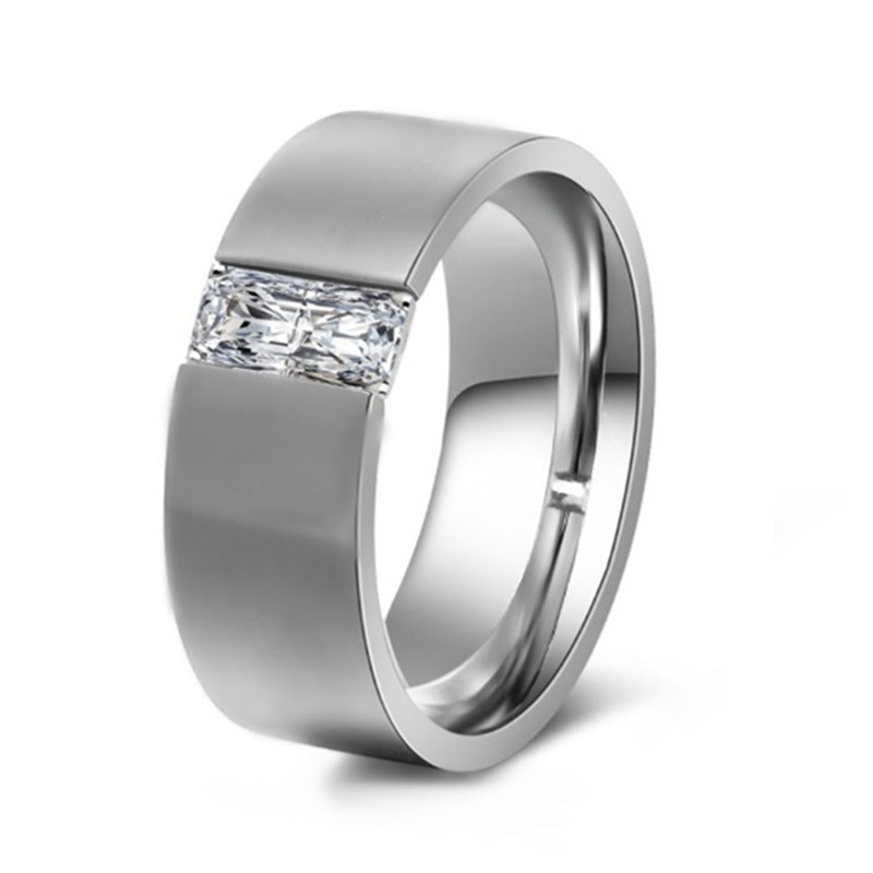 INS cold wind 8mm mirror super bright zircon ring 316 titanium steel ring, men's and women's rings, tungsten steel rings