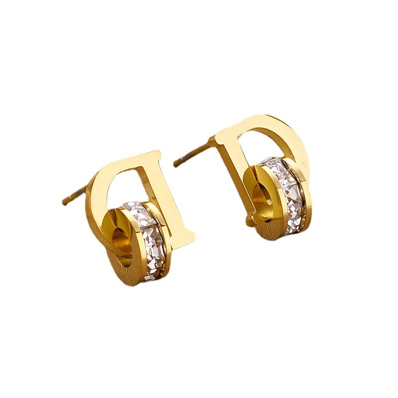 Cross-border hot-selling niche design sense light luxury letter titanium steel stud earrings femininity earrings simple ear jewelry does not fade