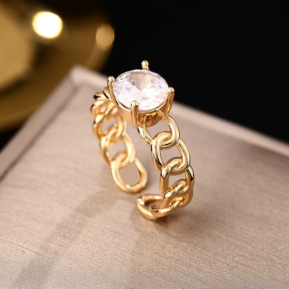 Amazon, Japan and Korea creative ins wind slightly inlaid zircon live rings women's trend chain hollow design hand jewelry