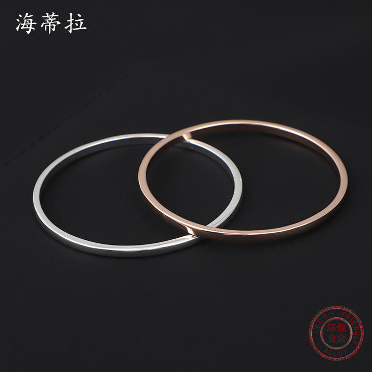 European and American popular plain circle rose gold bracelet cold wind ins round smooth surface men's and women's versatile closed bracelet