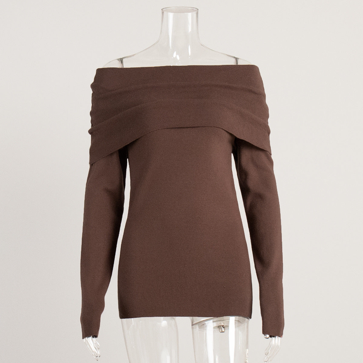 Sweater women's autumn and winter European and American style long-sleeved knitted bottoming shirt one-word shoulder sexy slim-fitting off-the-shoulder top
