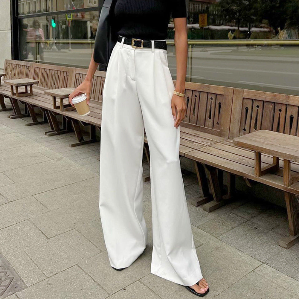 Pure white trousers women's spring and summer new high-waisted wide-footed trousers European and American temperament commuting versatile casual trousers pant
