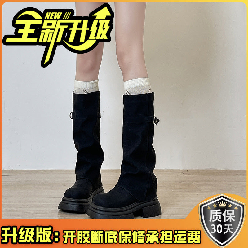 British popular foreign boots women's autumn new small tall thick-soled fried street locomotive boots shoes