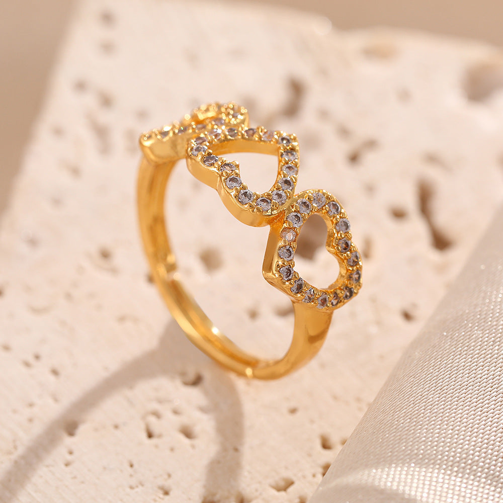 New zircon hollow love rings women's light luxury niche design sense fashion personality ins open hand jewelry