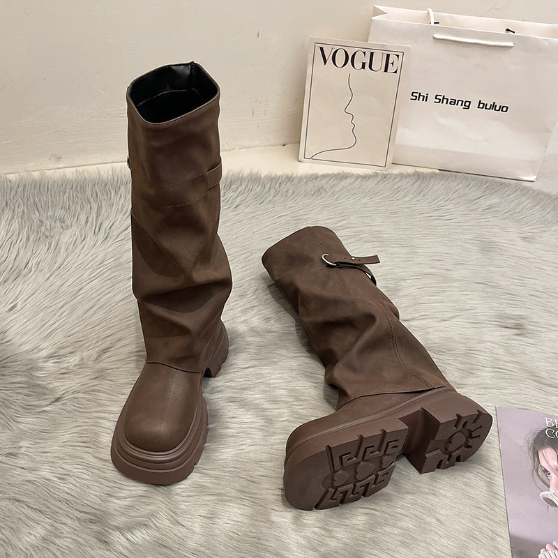 British popular foreign boots women's autumn new small tall thick-soled fried street locomotive boots shoes