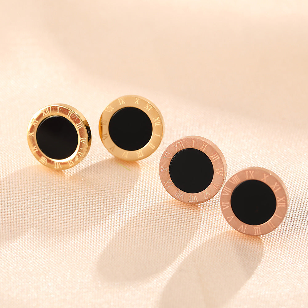 Europe and the United States cross-border hot sale simple titanium steel stud earrings personalized Roman numerals cute girls earrings fashion earrings jewelry