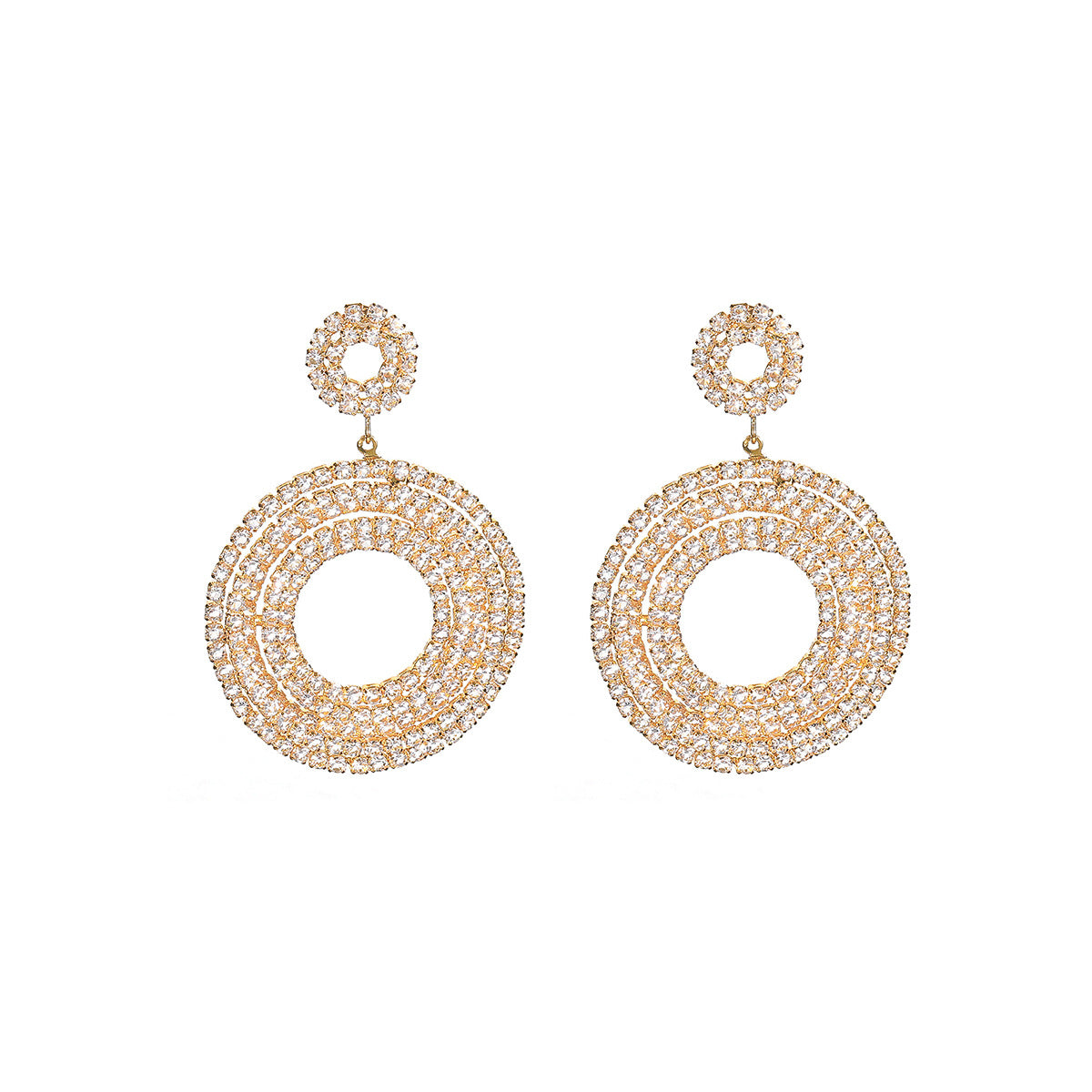 New, fashionable super flash long round rhinestone earrings, earrings for women, high-end luxury stud earrings.