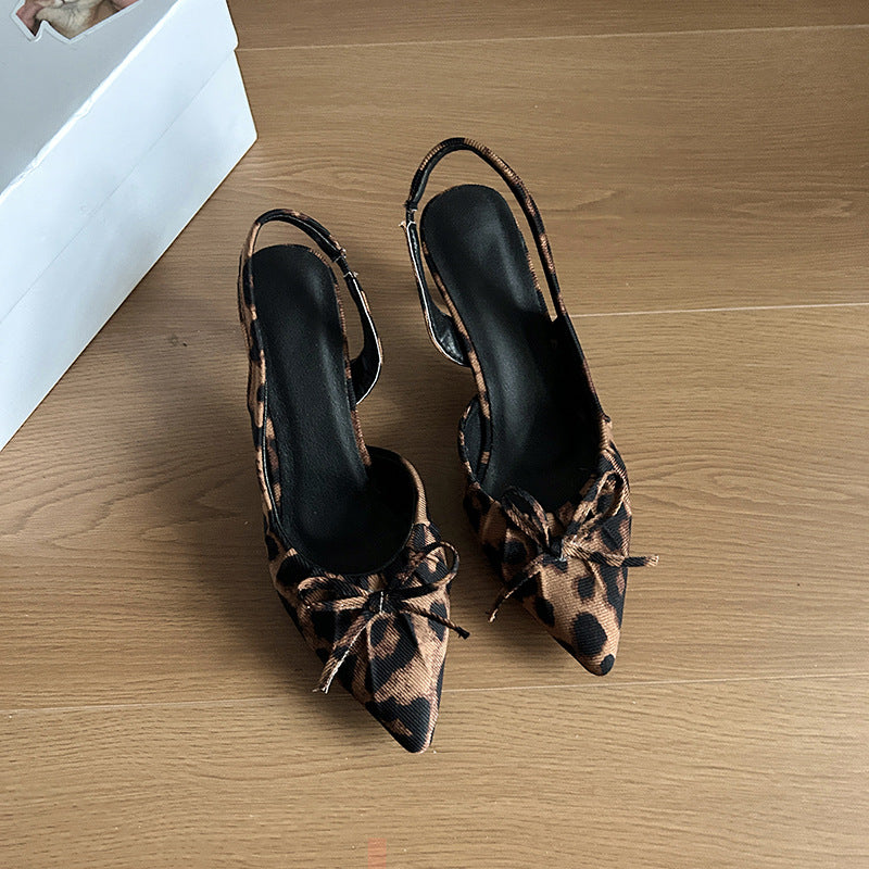 French temperament pointed head wrinkled head empty sandals women's spring new bow gentle high heel single shoes