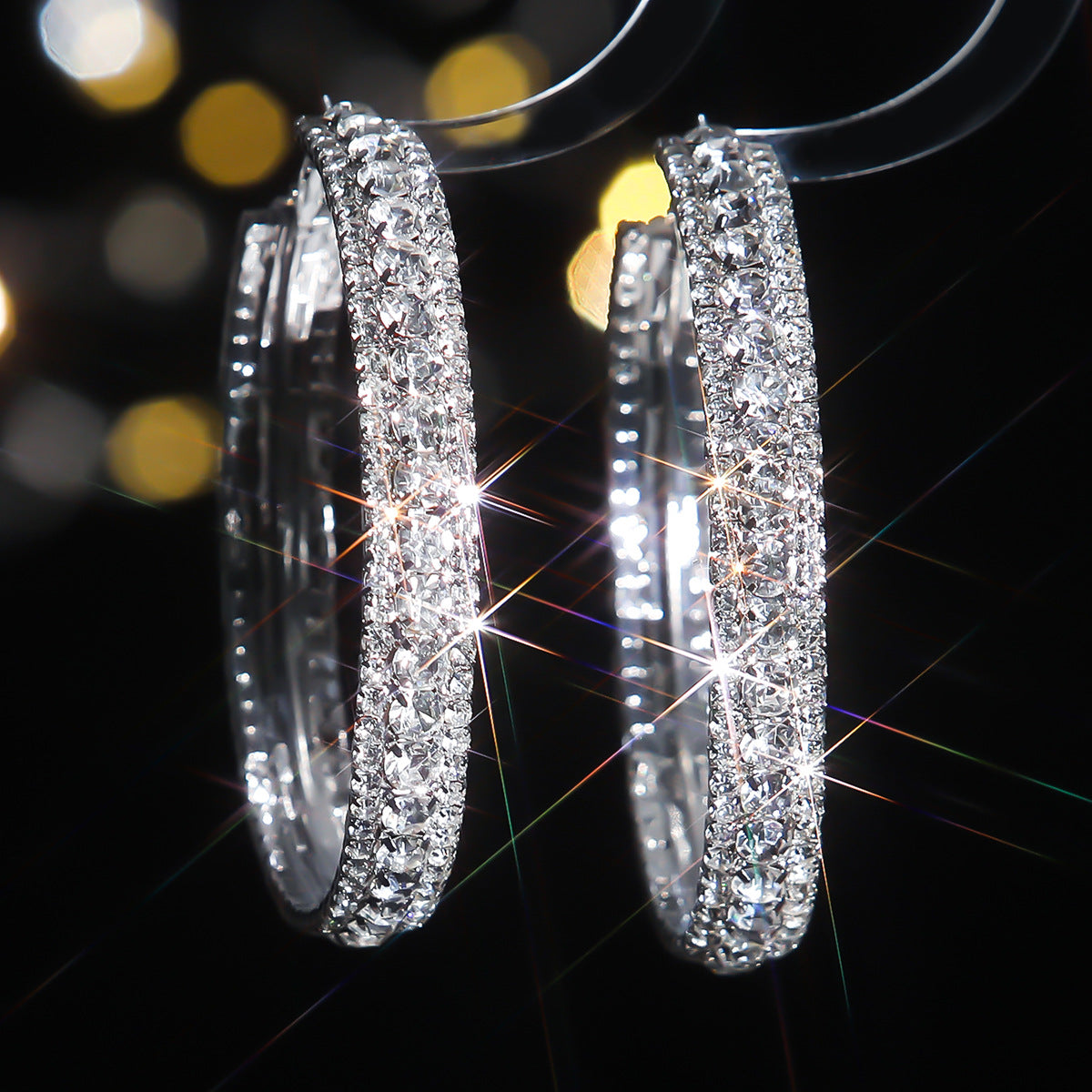 Hot-selling in Europe and the United States, luxury shiny rhinestone big earrings for women, exaggerated personality big circle ear jewelry wholesale