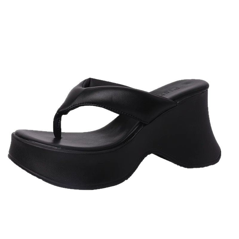 Simple and sweet wind lotus root pink thick bottom flip-flops women spring and summer new round head toe muffin bottom wear cool slippers