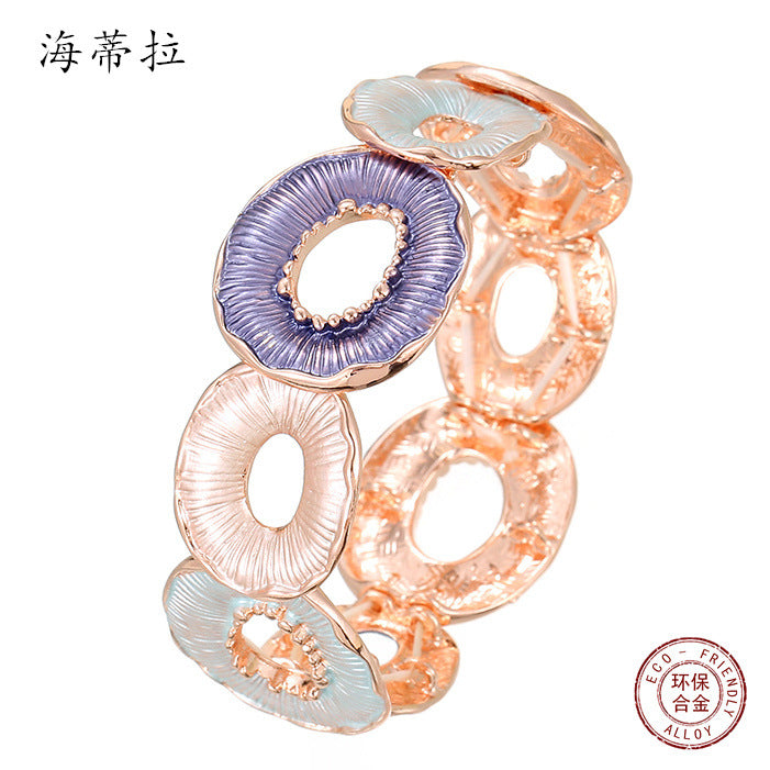 New colorful round donut alloy bracelet, hand-painted oil creative hollow round women's bracelet