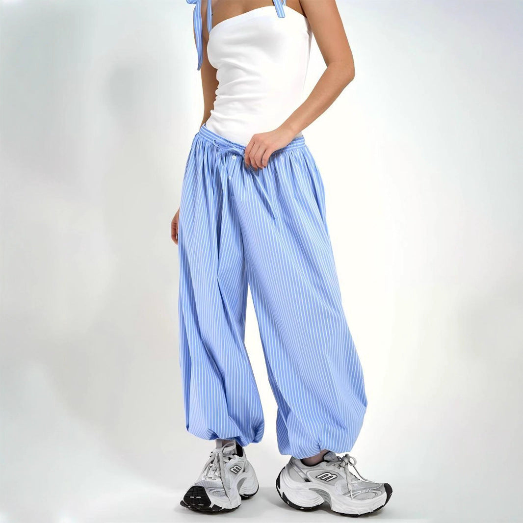 Striped bloomers European and American autumn new street style trend trousers loose and versatile bloomers women pant