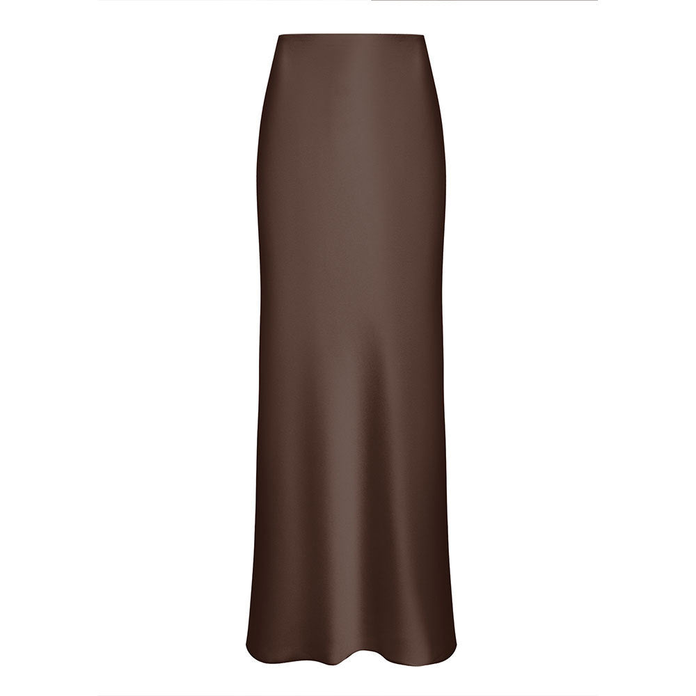 Fishtail skirt European and American spring satin satin satin long high-waisted hip-wrapped floor-mopping fishtail skirt dress
