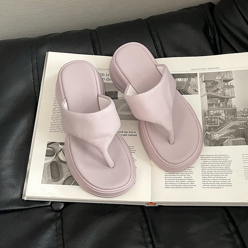 Internet celebrity thick-soled flip-flops women's spring and summer new French heightening non-slip cool slippers tide