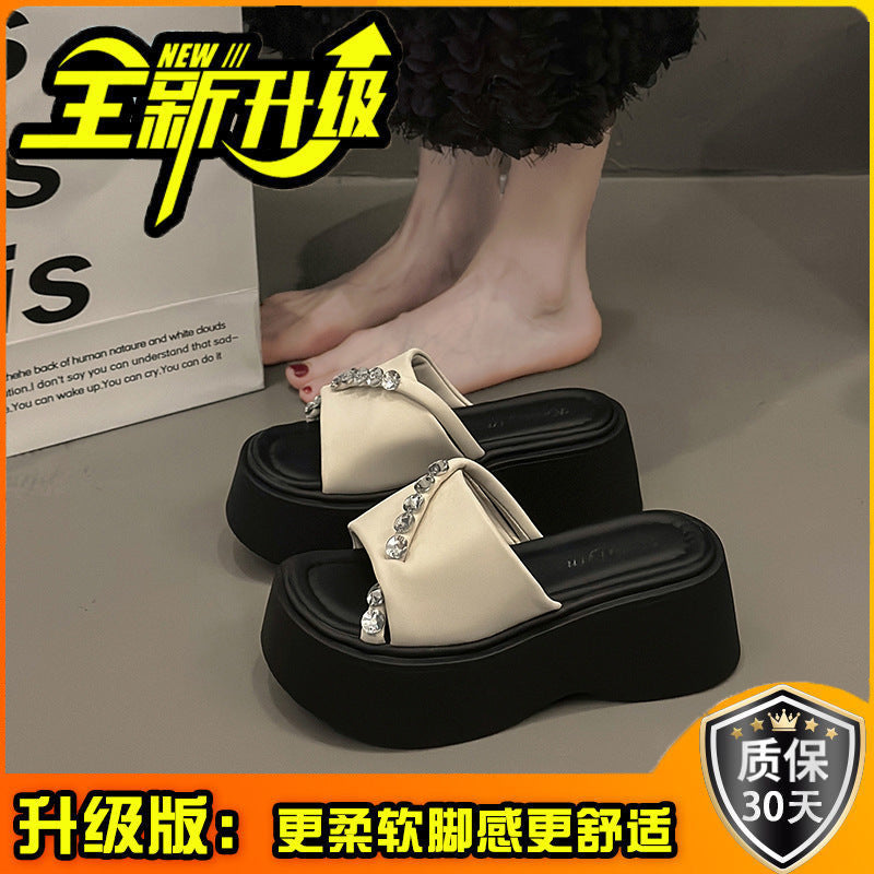 slippers women's summer wear fashion new rhinestone high-end thick-soled sandals flat-soled beach shoes women