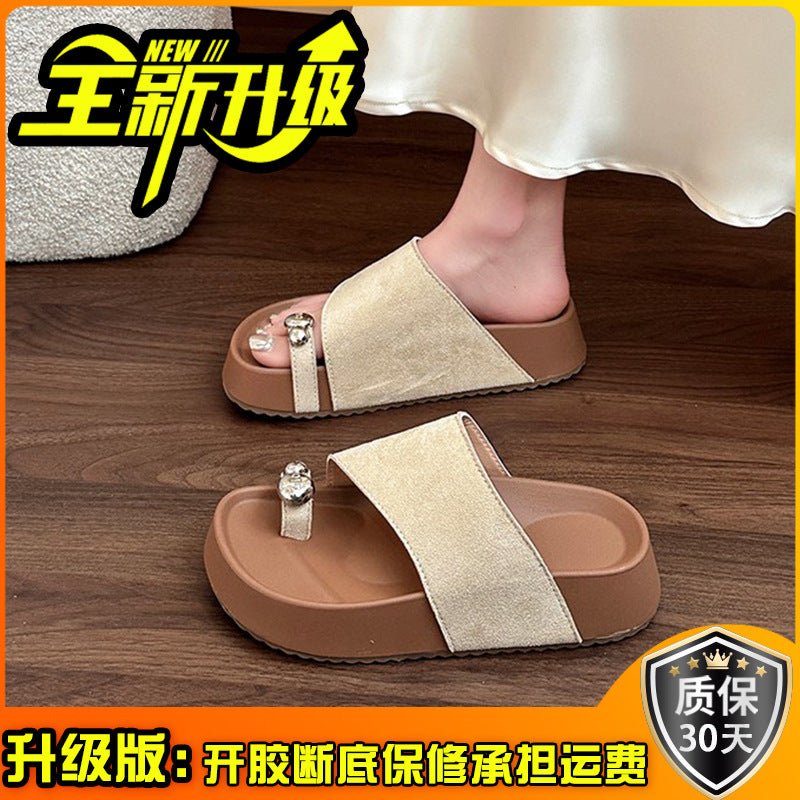Flat bottom one-word toe slippers women's summer wear spring new skirt beach cool slippers comfortable and versatile