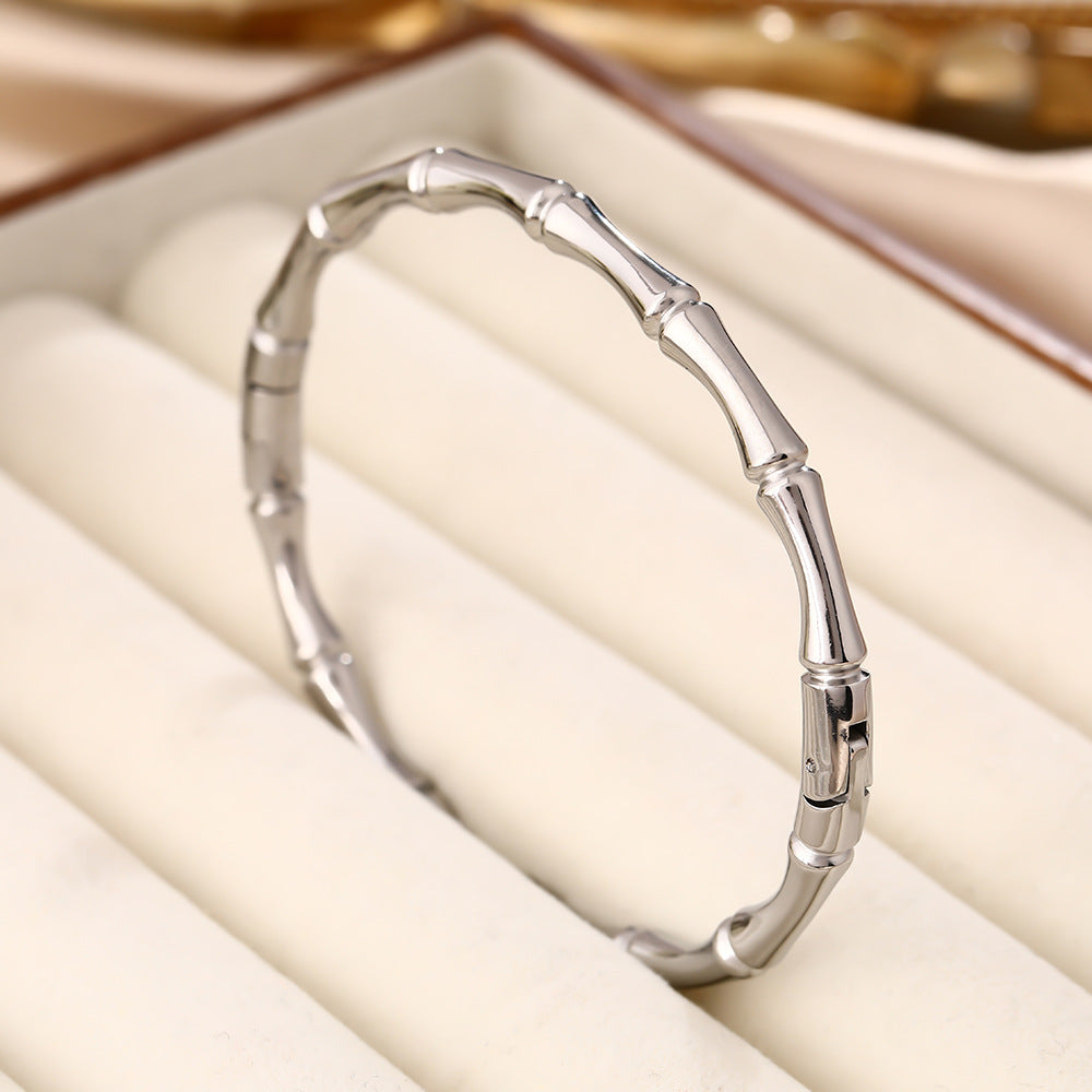 Cross-border hot-selling titanium steel bracelet women's non-fading bamboo buckle niche design sense fashion temperament retro hand jewelry