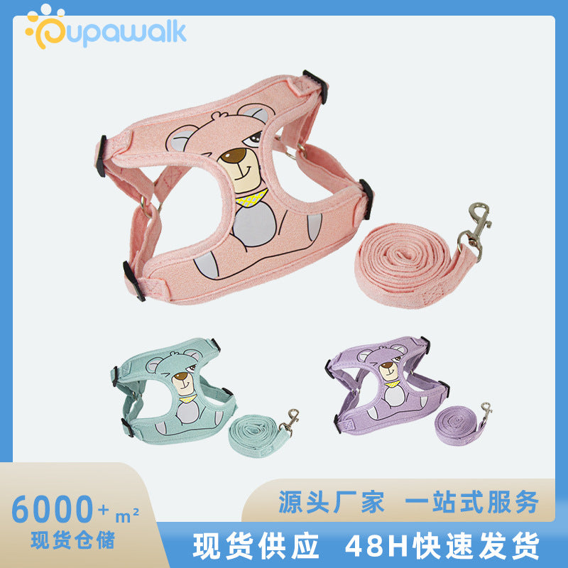 Cross-border hot-selling dog leash, harness type, small dog cartoon printed cat and dog universal rope, pet chest strap. dog toy