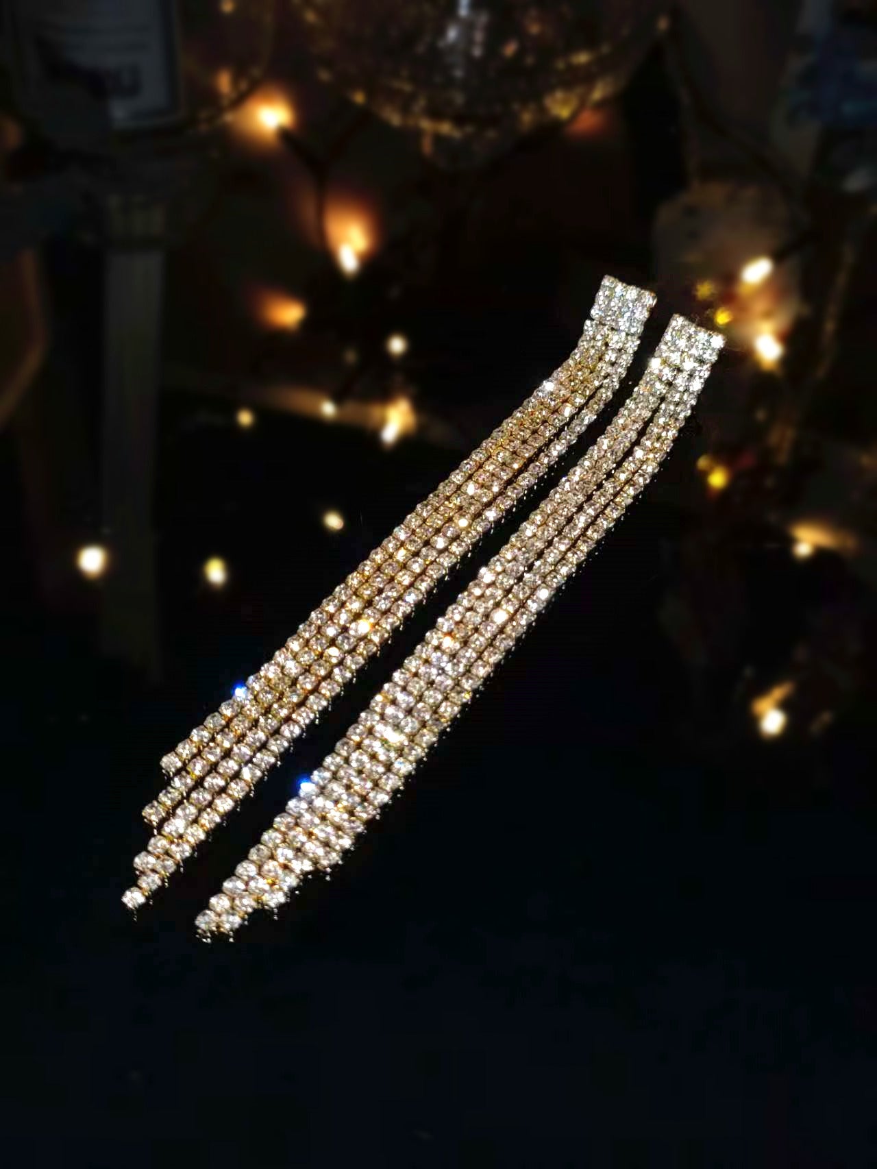Machika high-end super flash full diamond long fringed earrings women's fashion temperament rhinestone ear jewelry earrings