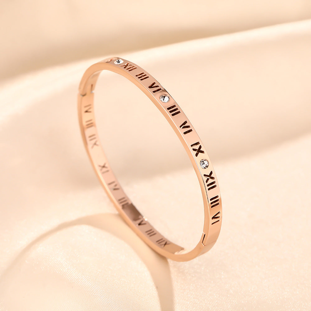 Douyin popular niche design titanium steel bracelet female Roman digital diamond-encrusted light luxury high-end non-fading bracelet jewelry