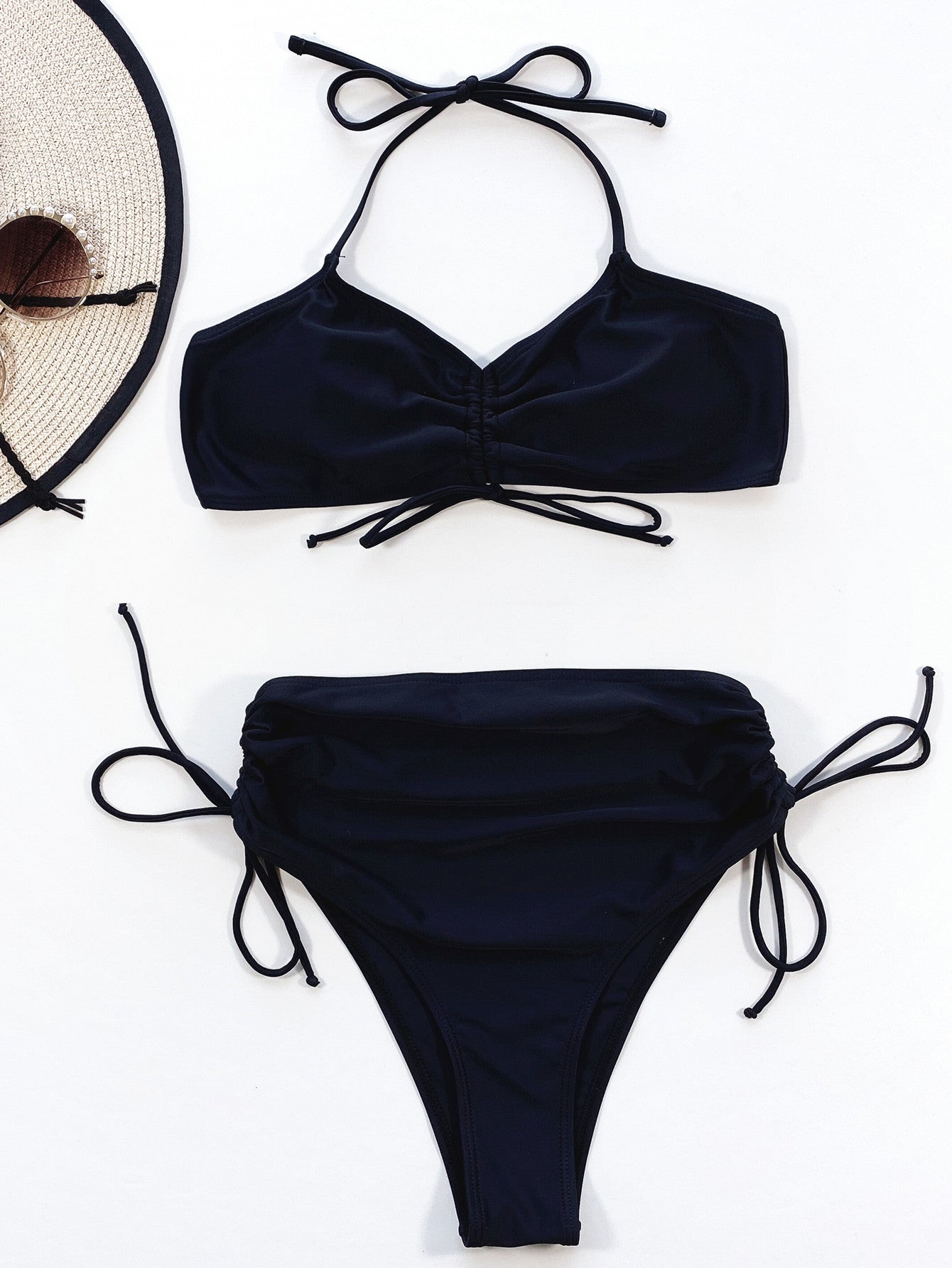 Bikini outer single swimsuits new women's split swimsuits solid color sexy pleated
