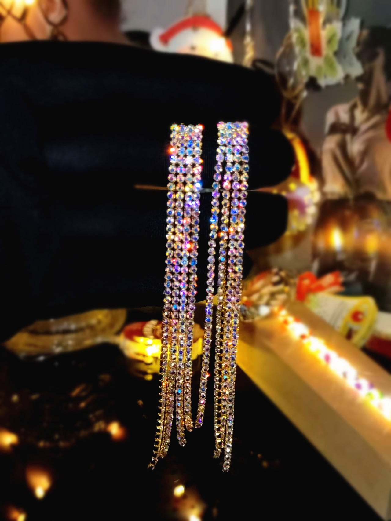 Machika high-end super flash full diamond long fringed earrings women's fashion temperament rhinestone ear jewelry earrings