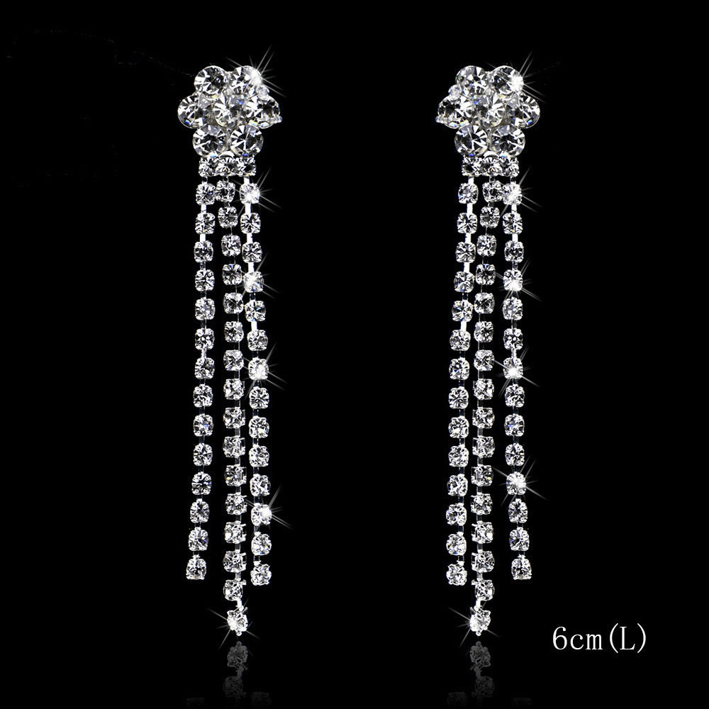 Machika high-end super flash full diamond long fringed earrings women's fashion temperament rhinestone ear jewelry earrings