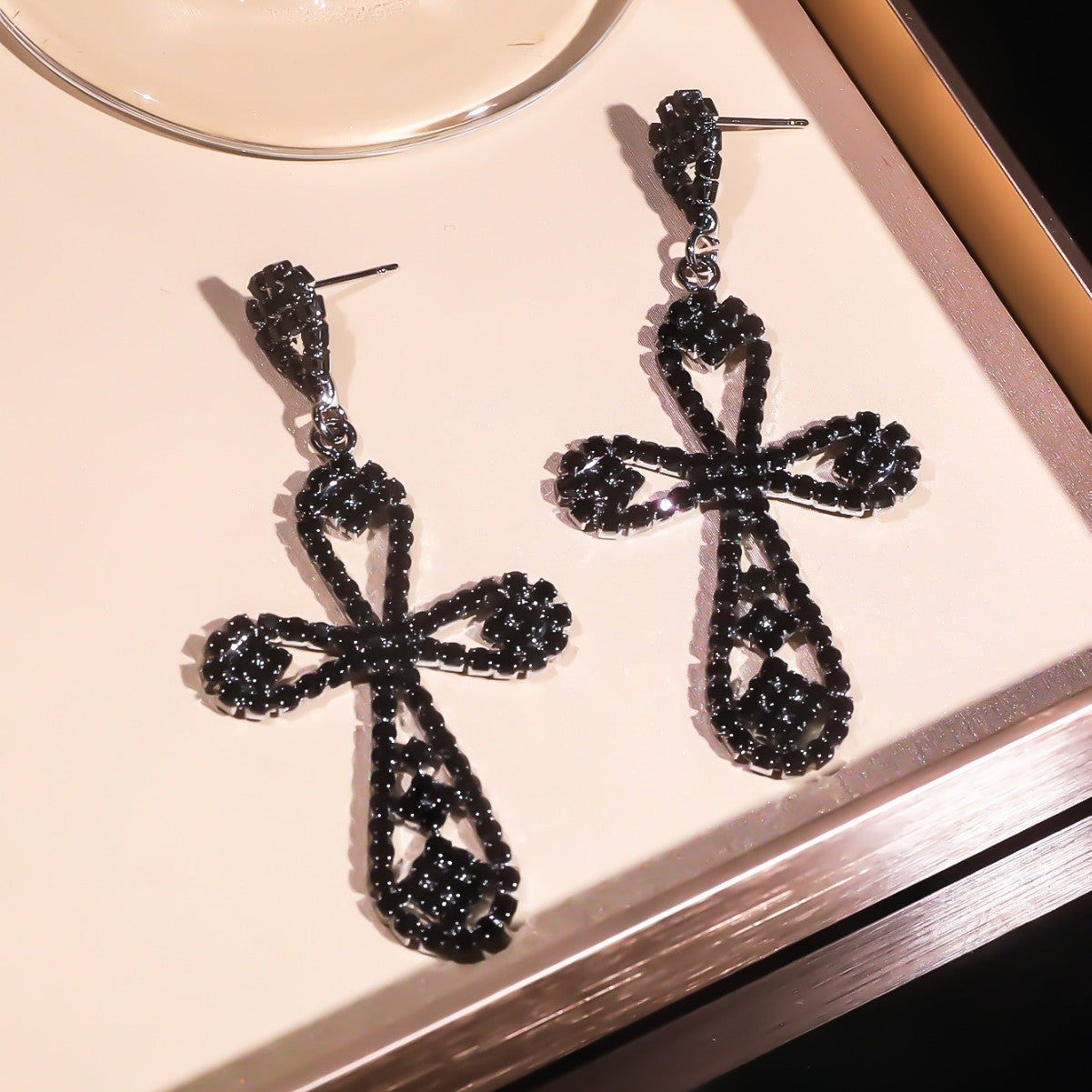 DINGKA high-end luxury flash diamond hollow cross long earrings women's temperament versatile earrings copper ear jewelry