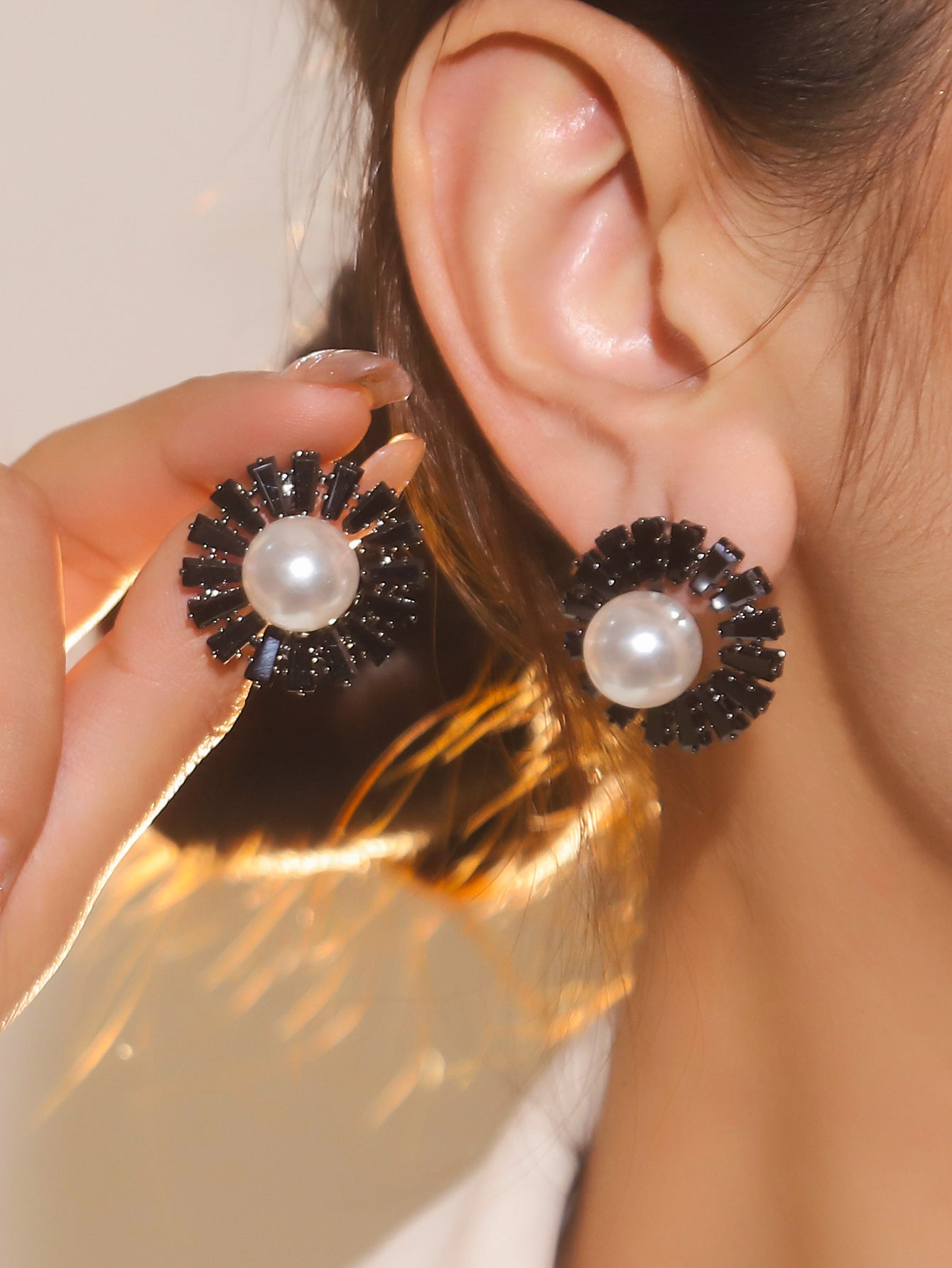 Dichka fashion geometric pearl zircon crystal long fringed earrings women's high-end luxury temperament stud earrings earrings