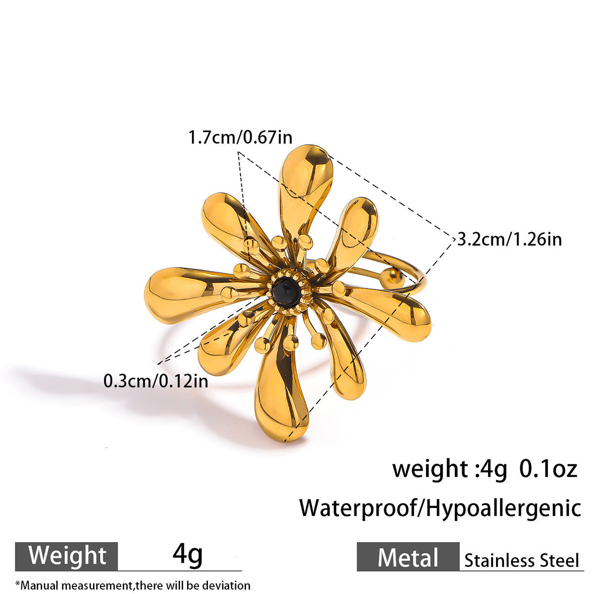 Malt stainless steel non-fading flower rings female three-dimensional opening design ring exaggerated European and American jewelry