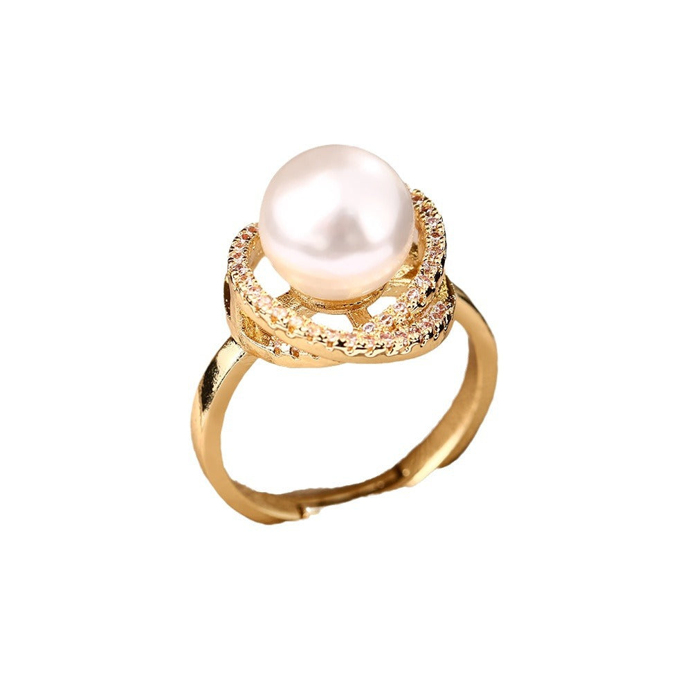 Korean version of light luxury premium pearl rings niche versatile exquisite zircon opening adjustable ring Internet celebrity jewelry