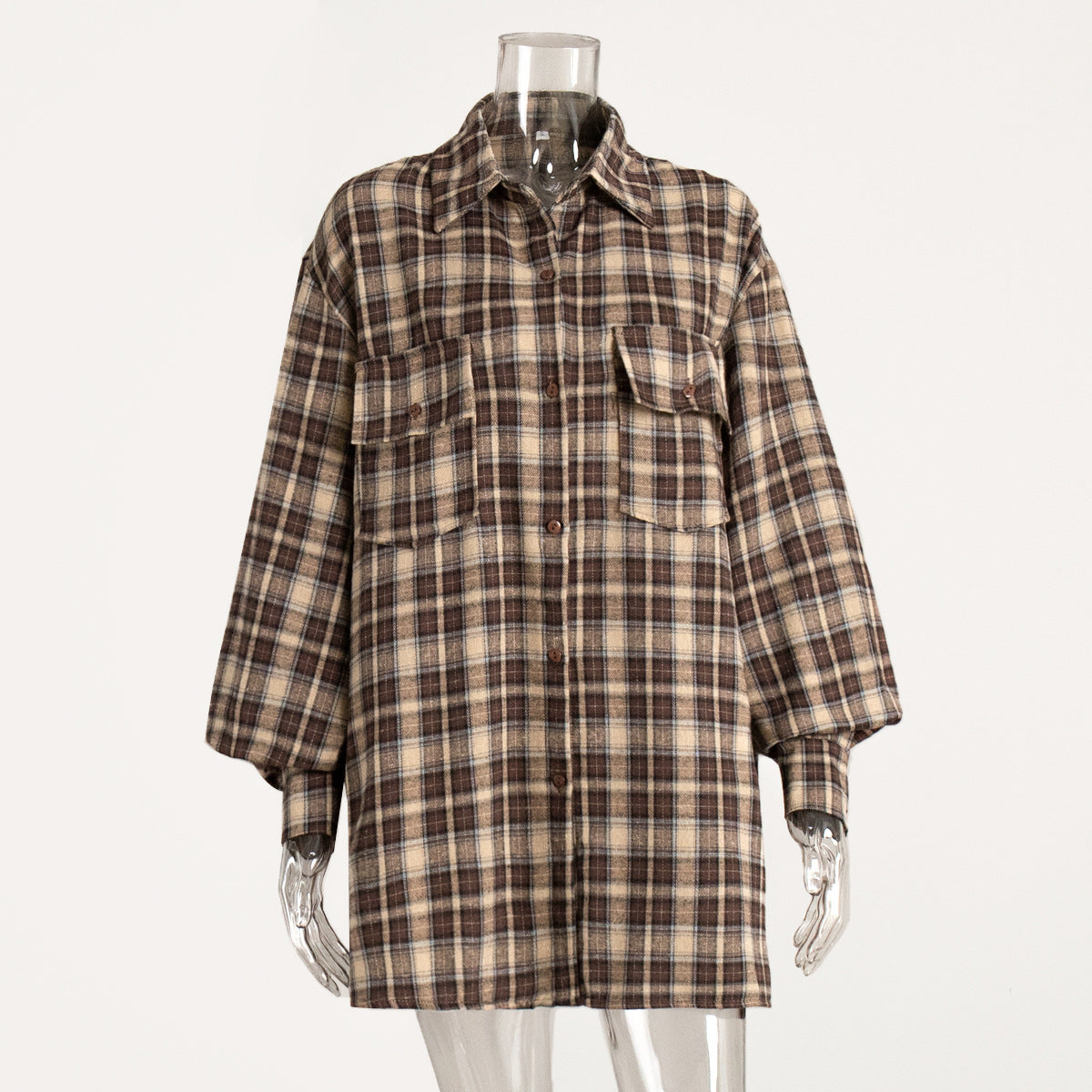Spring and summer American retro plaid POLO collar shirt design sense primer plaid shirt loose women t-shirts