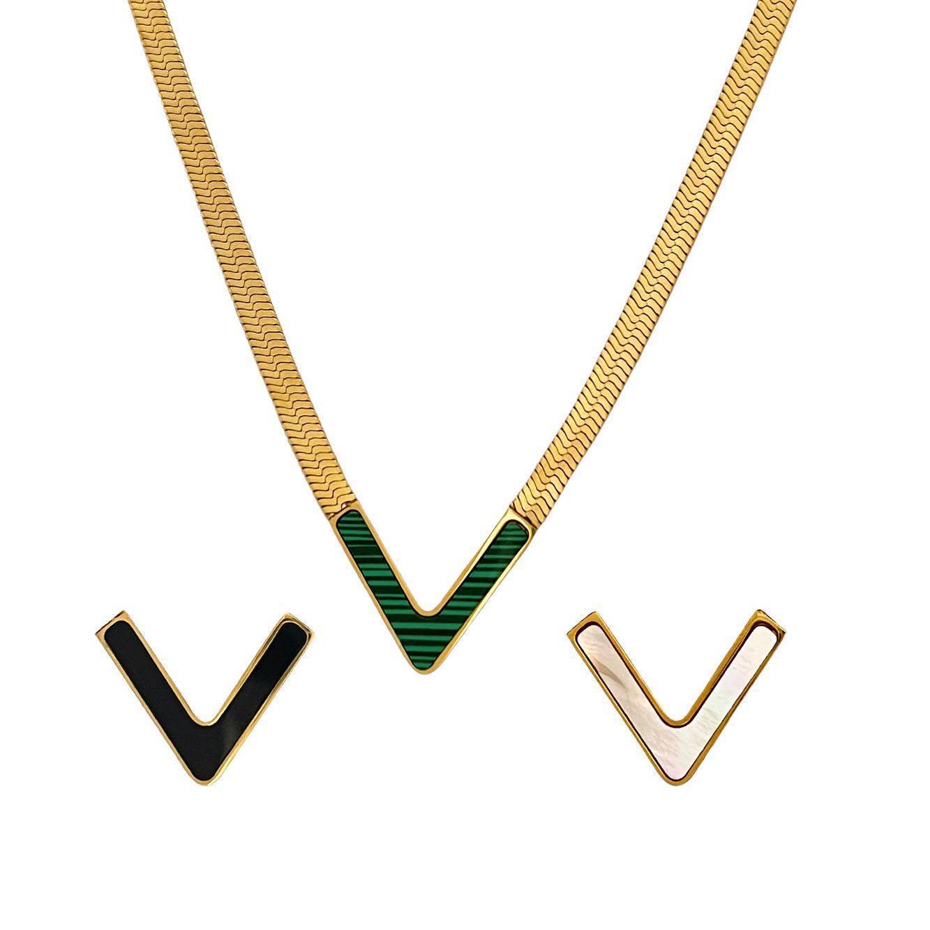 Hot-selling titanium steel necklace women's light luxury high-end sense V-shaped flat snake chain retro personalized jewelry does not fade