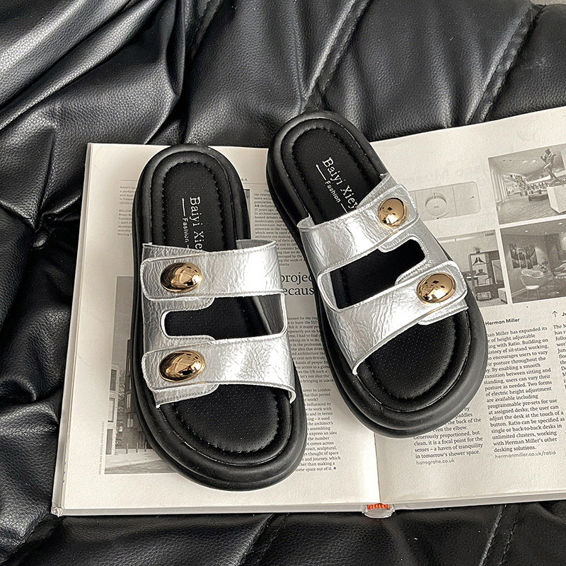 French platform slippers women's outerwear summer new high-end casual height increase with skirt one-word sandals