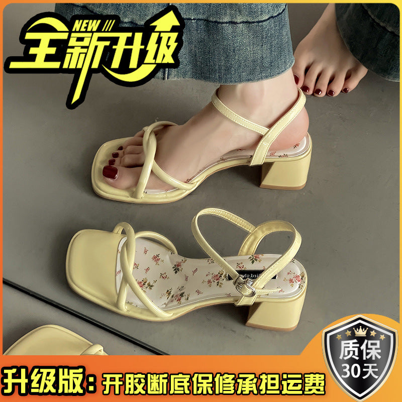 French fairy style bow word with high heel sandals female summer new floral small fresh open-toed sandals slippers