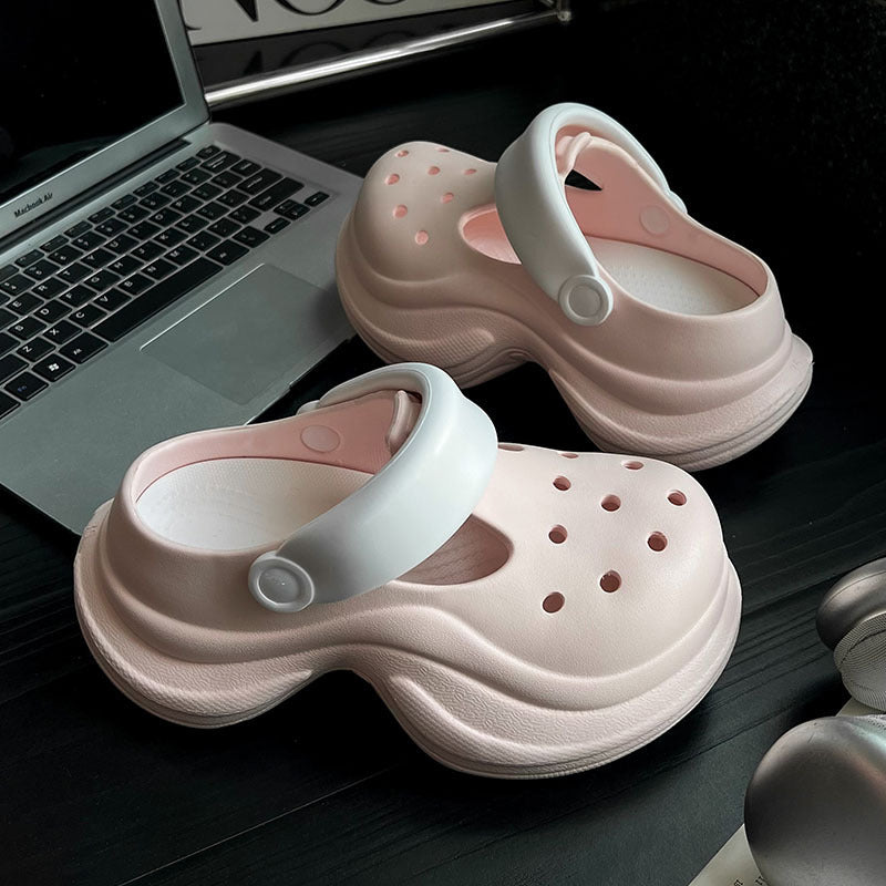 new muffin hole shoes female Mary Jane cute cartoon platform beach non-slip outer wear bag head cool slippers