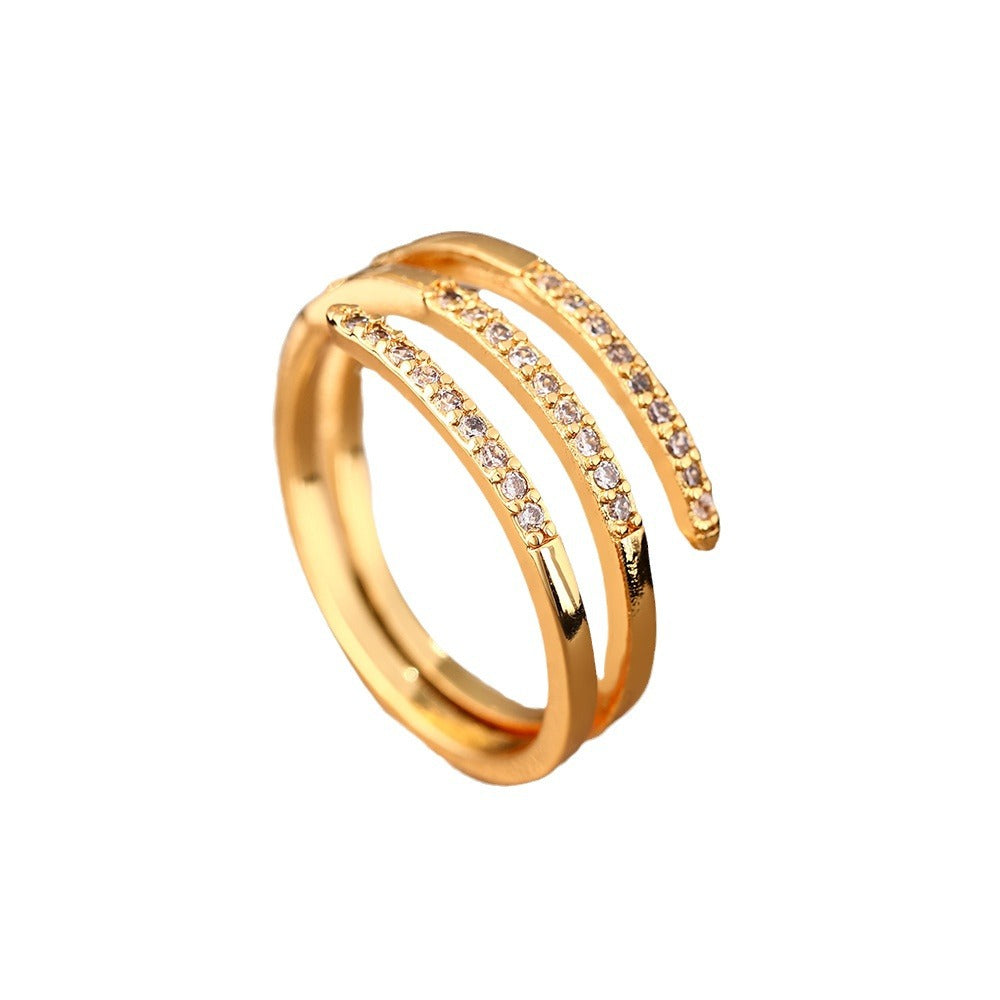 Korean version of multi-layer interwoven diamond-encrusted rings women's hot sale exquisite simple cold wind design geometric index finger ring hand jewelry