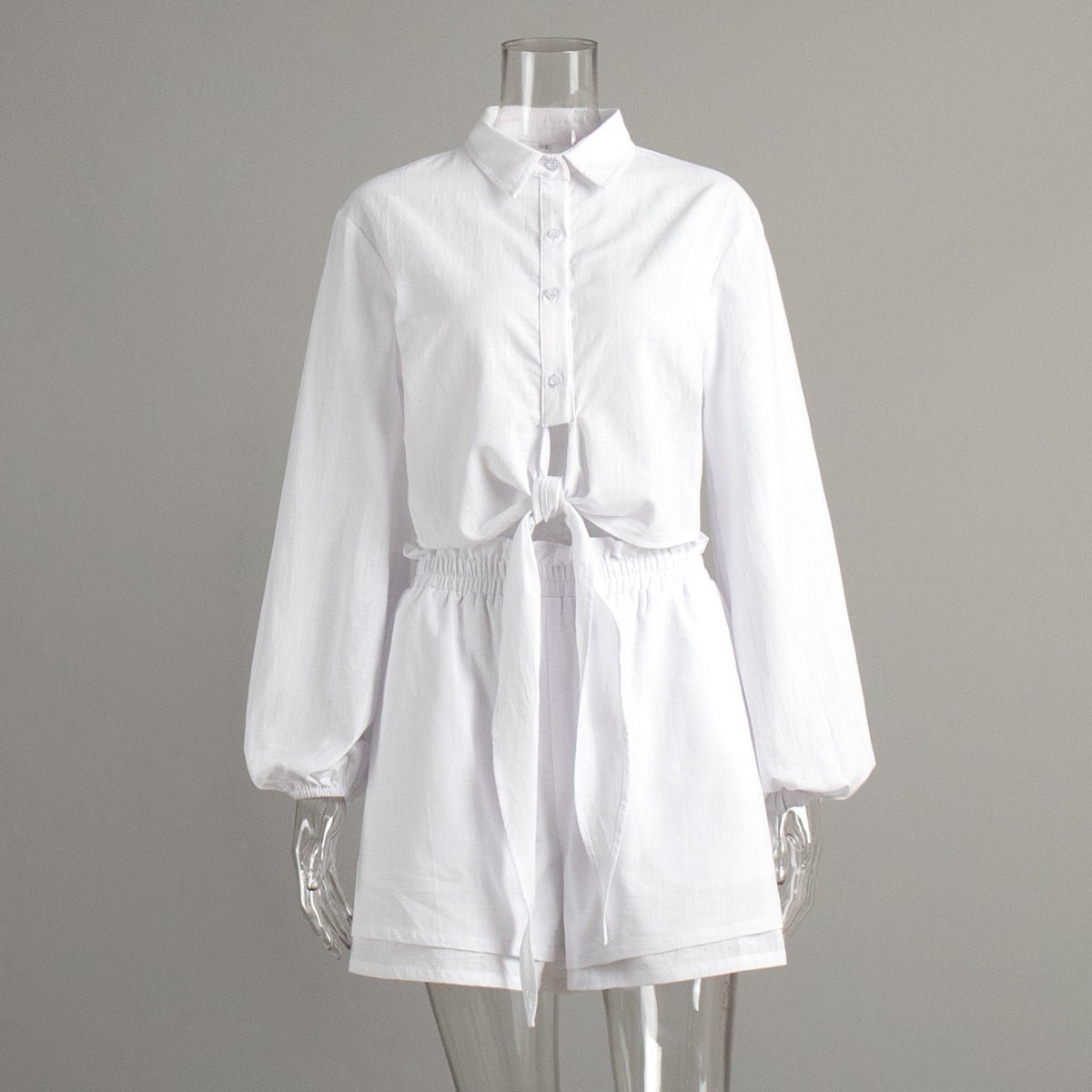 Cross-border pure cotton bubble sleeve top pleated shorts set European and American spring new casual suits women
