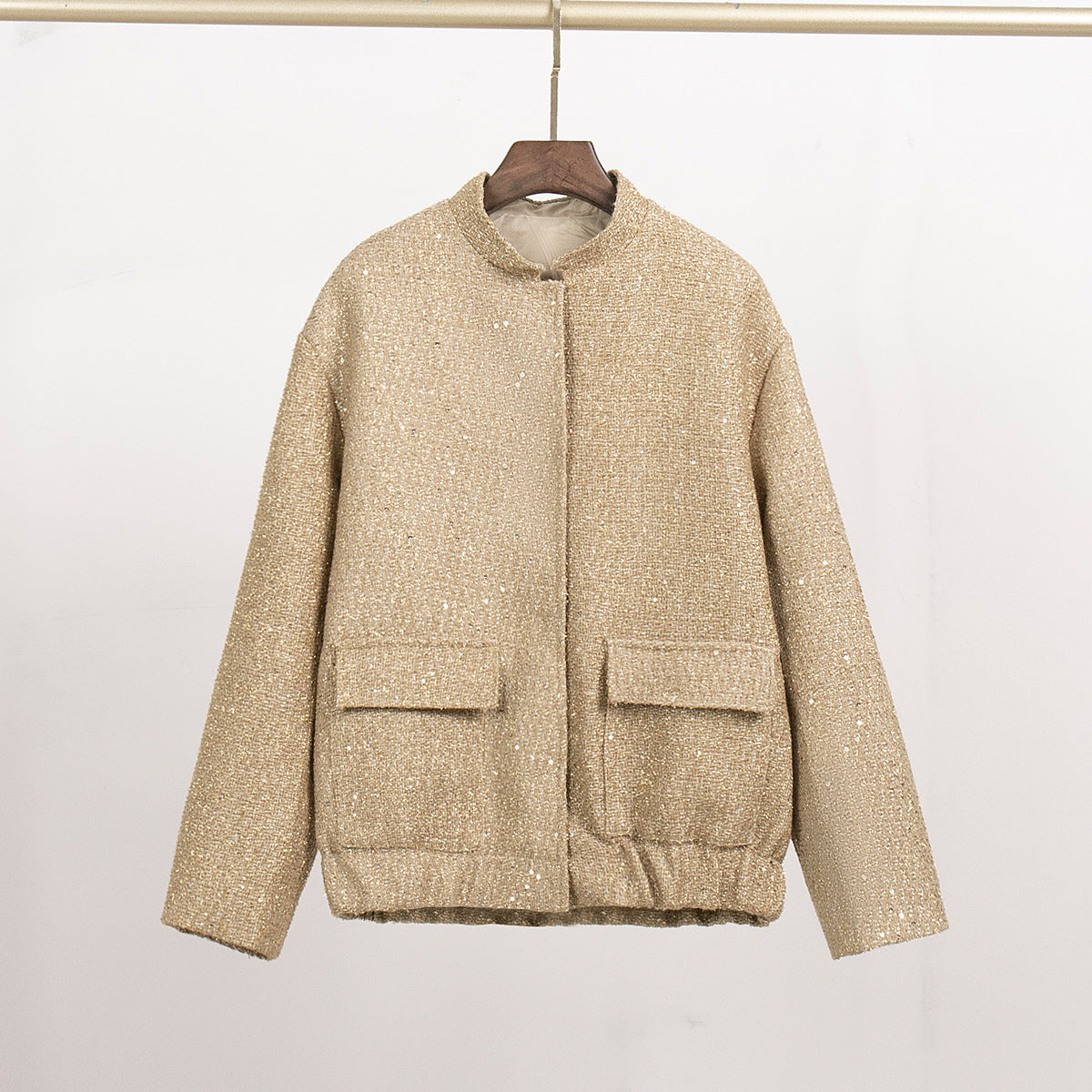 Cross-border gold silk bead jacket European and American new INS new fashion sequined stand-up collar loose jacket clothes coat