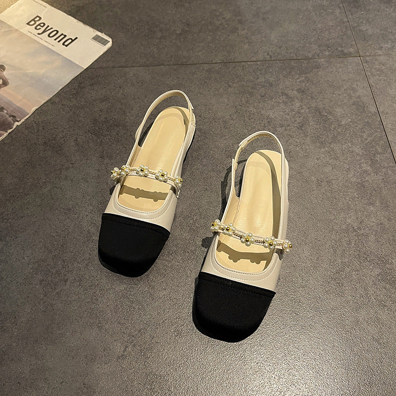 With skirt Mary Jane single shoes summer French small heel versatile pearl bag head sandals female new fairy style beanie shoes