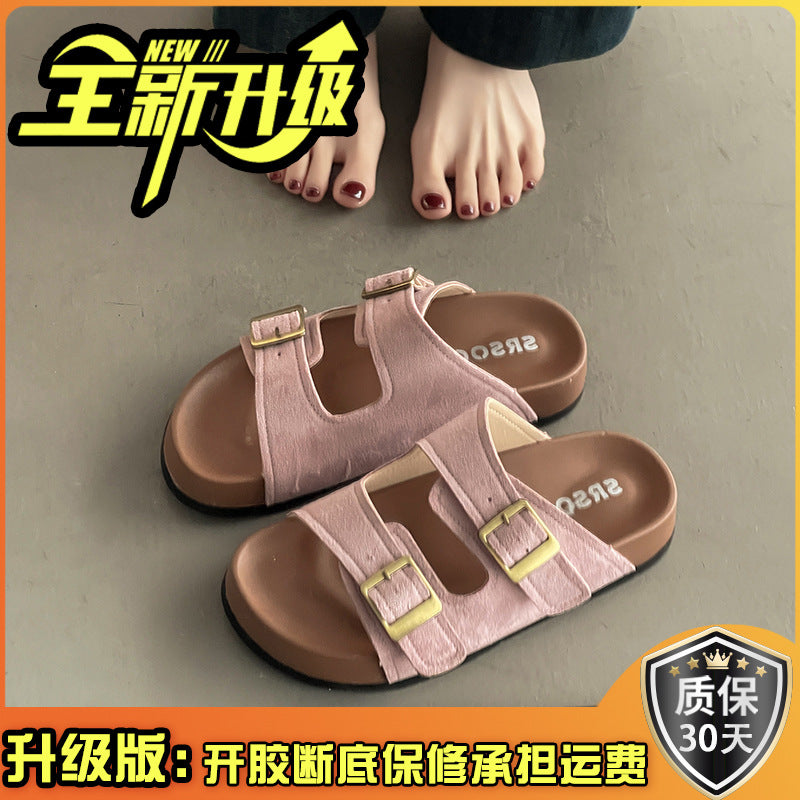 Casual fashion green slippers women's outerwear summer new thick-soled non-slip beach one-word sandals