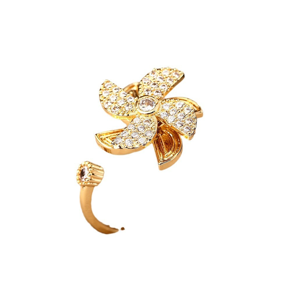 Korean version of Internet celebrity creative windmill rotating rings female niche design micro zircon opening high sense ring jewelry