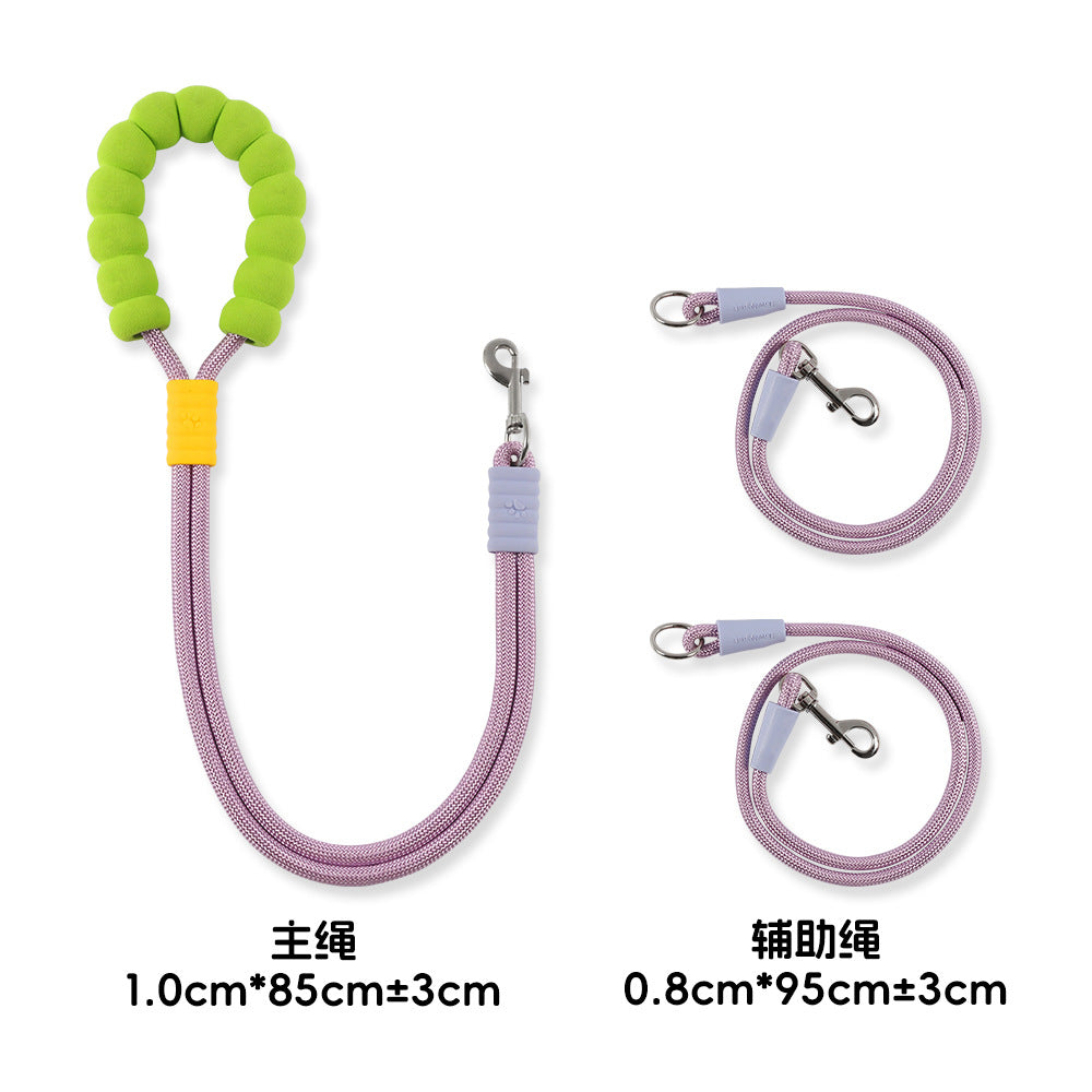Dog leash, crossbody cloud bubble foam grip contrasting color P rope, puppy out pet walking dog rope