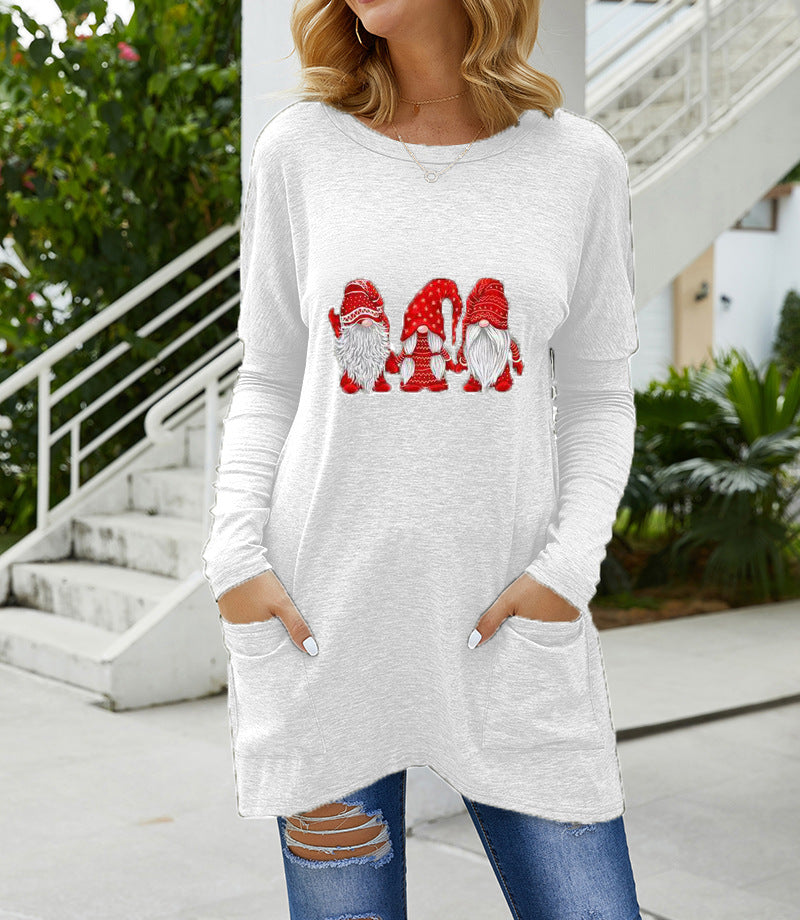 Santa print long dress t-shirts women's clothing