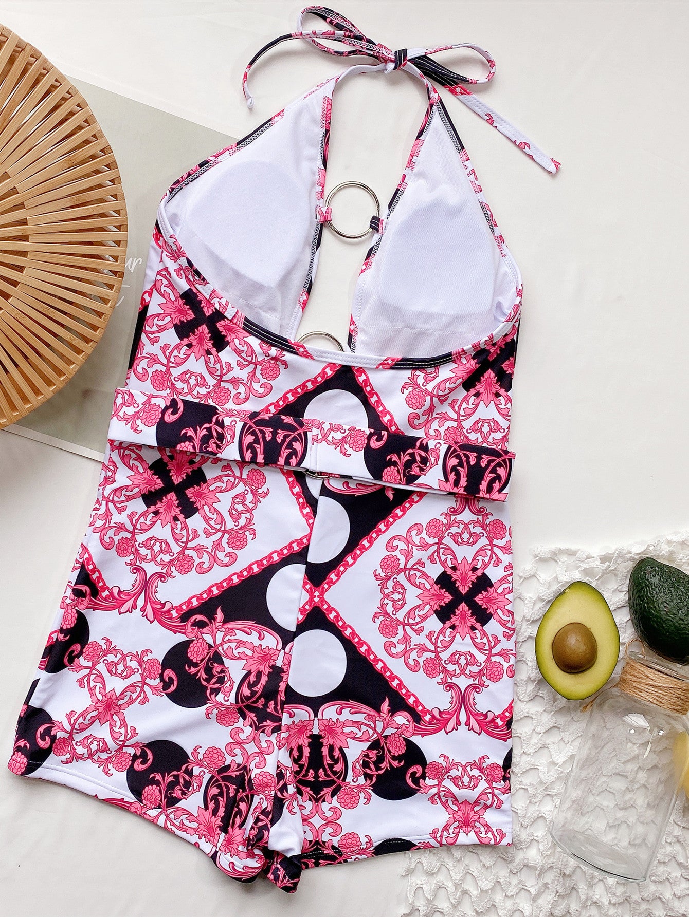 Bikini foreign trade new bikini one-piece printed hollow strap one-piece swimsuits