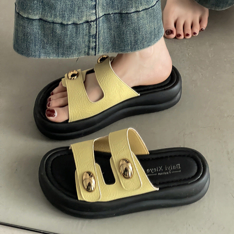 French platform slippers women's outerwear summer new high-end casual height increase with skirt one-word sandals